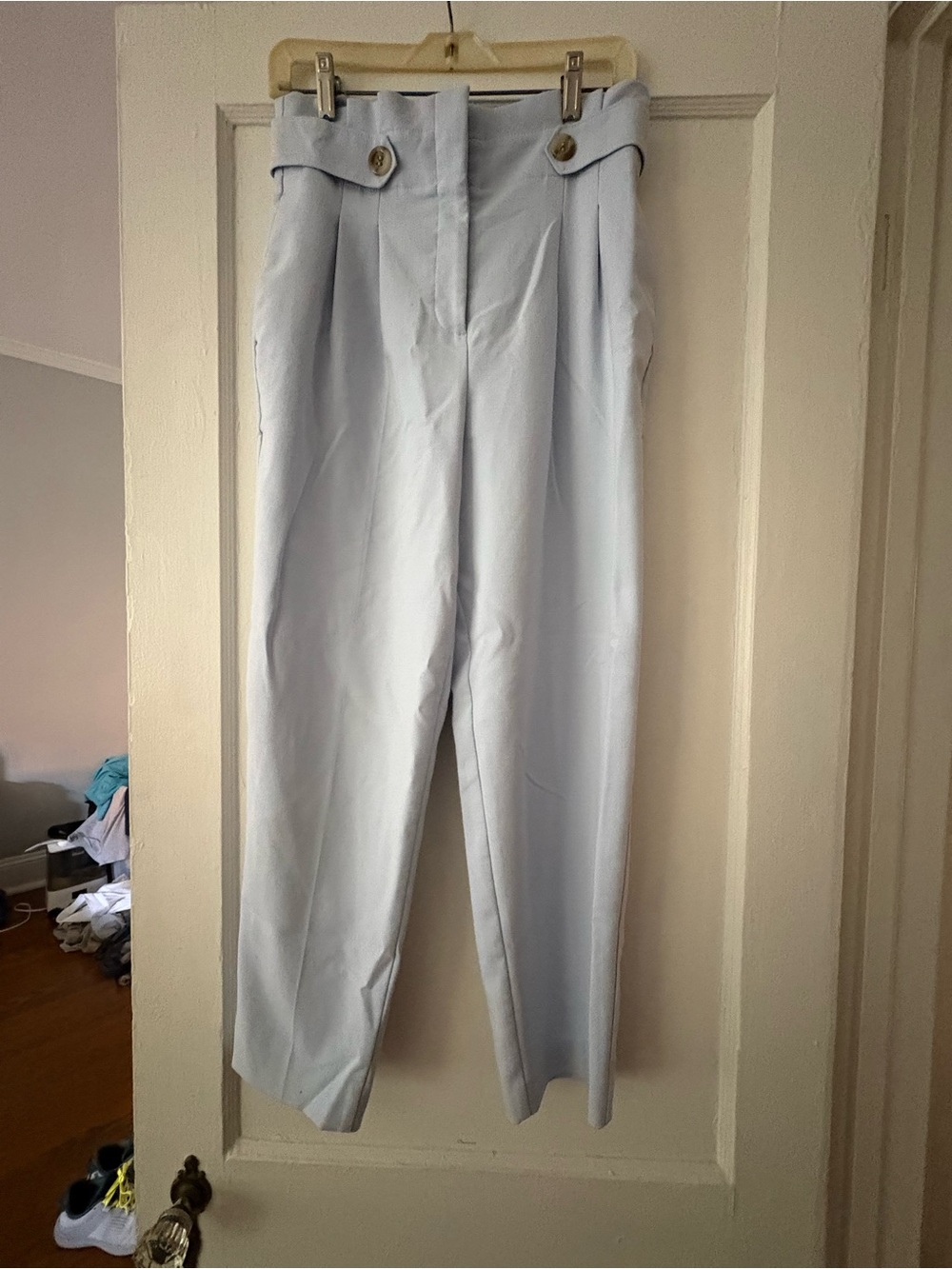 Ann Taylor Light Blue High-Waist Tailored Chinos